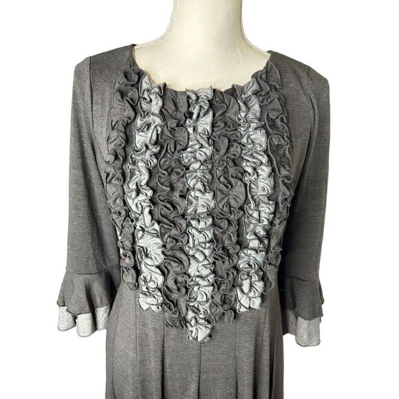 Women's Rabbit Rabbit Rabbit Designs Gray Ruffle Front Dress Size 8 - Picture 2 of 7
